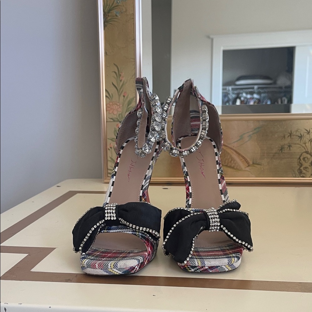 Betsey Johnson Multicolor Heels with Rhinestone Bow